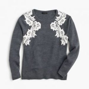 J Crew Grey Sweatshirt with White Lace Appliqué